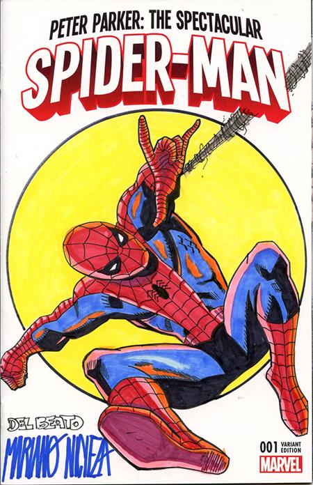 DF MARVEL COMICS COMMISSIONED COVER ART SIGNED AND REMARKED BY MARIANO NICIEZA AND JOE DELBEATO WITH A SPIDER-MAN SKETCH #1