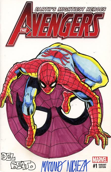 DF MARVEL COMICS COMMISSIONED COVER ART SIGNED AND REMARKED BY MARIANO NICIEZA AND JOE DELBEATO WITH A SPIDER-MAN SKETCH #1
