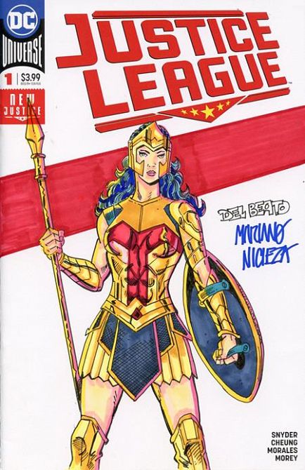 DF DC COMICS COMMISSIONED COVER ART SIGNED AND REMARKED BY MARIANO NICIEZA AND JOE DELBEATO WITH A WONDER WOMAN SKETCH #1